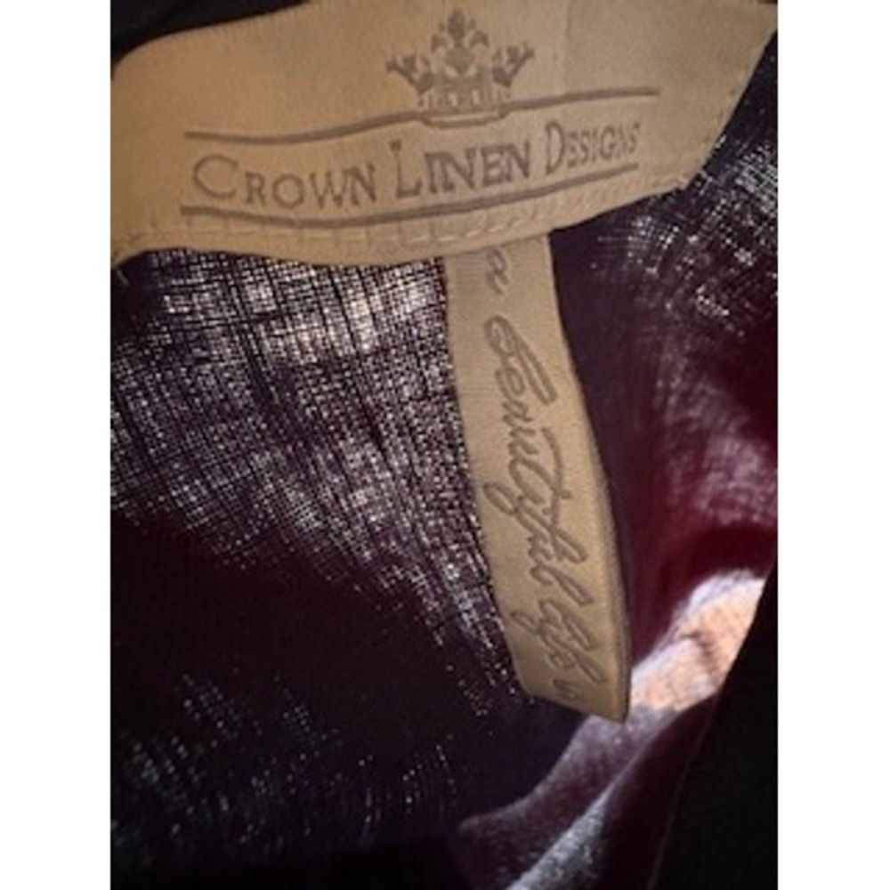 CROWN LINEN DESIGNS Jacket S Navy Blue Fringed Raw Hem Linen Shacket Coastal - Picture 6 of 7